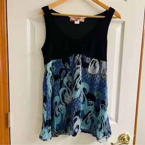 mac & jac Black and Blue Patterned Tank Top silk lined large new